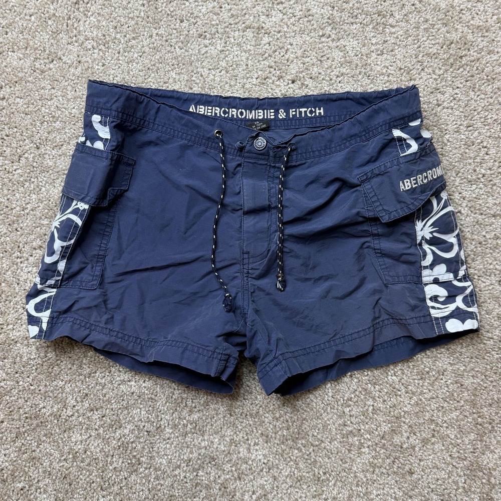 Y2K Abercrombie & Fitch Swim Shorts Womens XS Blue Hawaiian Floral Cargo Trunks